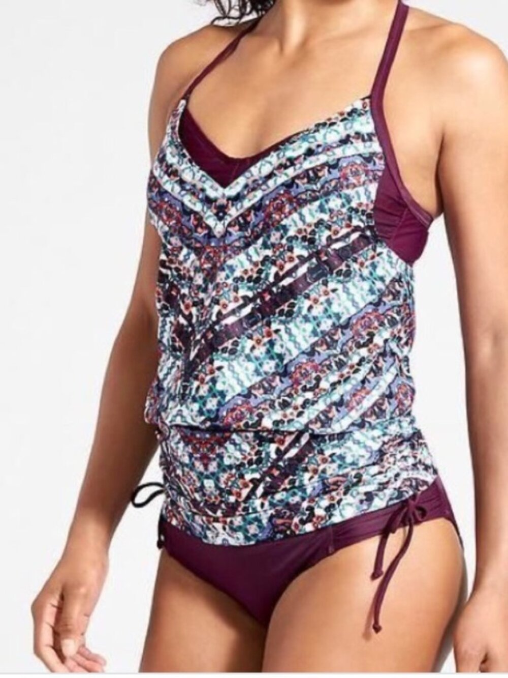 Athleta Marrakesh Side-Scrunch Tankini Swim Top Boho Print | 36 B/C